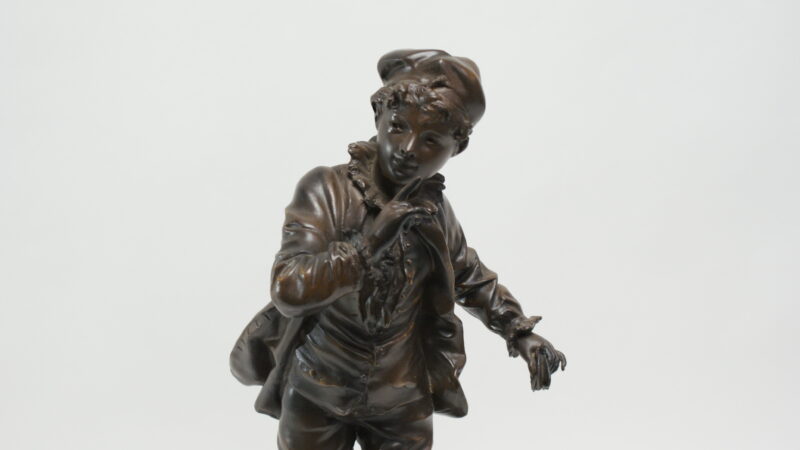 Bronzen gepatineerd beeldhouwwerk "Jonge Man" van Rousseau - 43 cm - Afbeelding 10