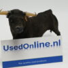 Vintage Spaanse stierenfiguur met realistische vacht en hoorns
