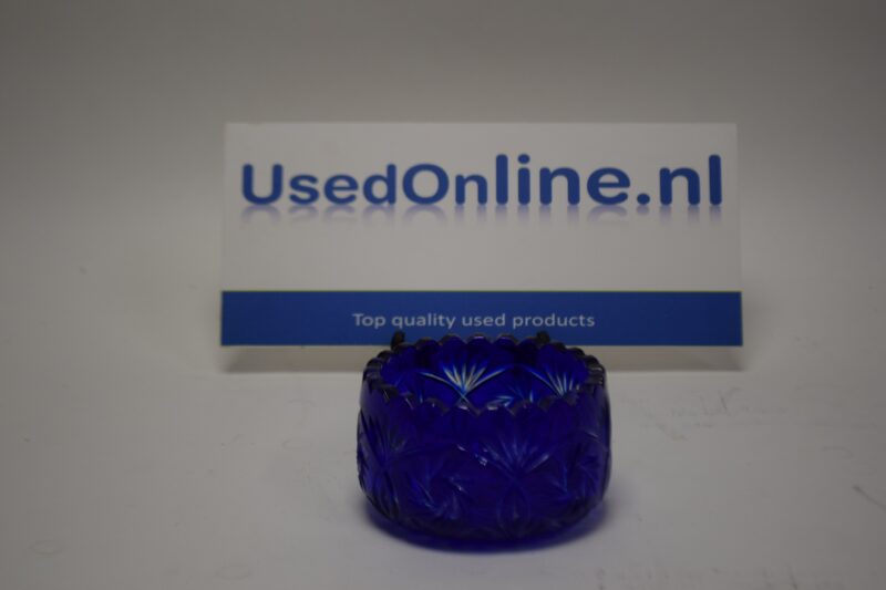 Vintage kobaltblauwe geslepen glazen kom - bloemmotief