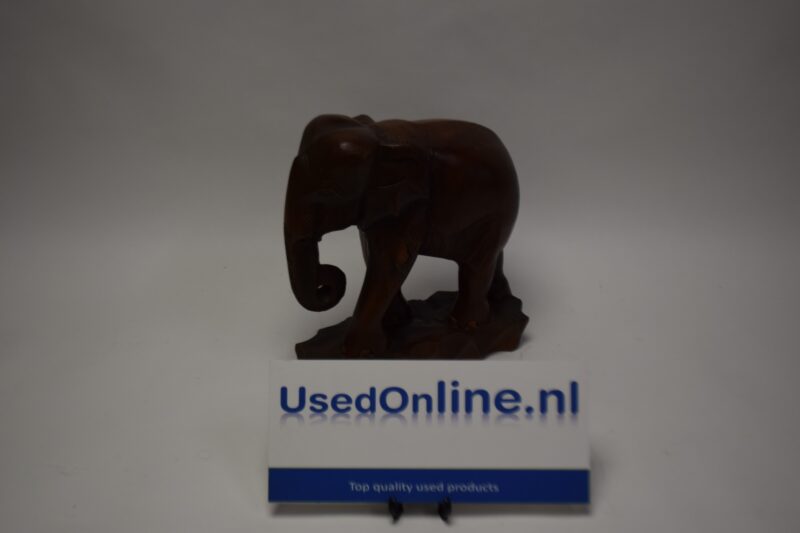 Handgesneden houten olifantenbeeldje - massief houten sculptuur