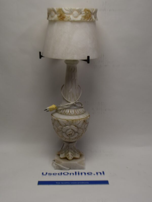 Vintage albasten tafellamp met bloemensnijwerk
