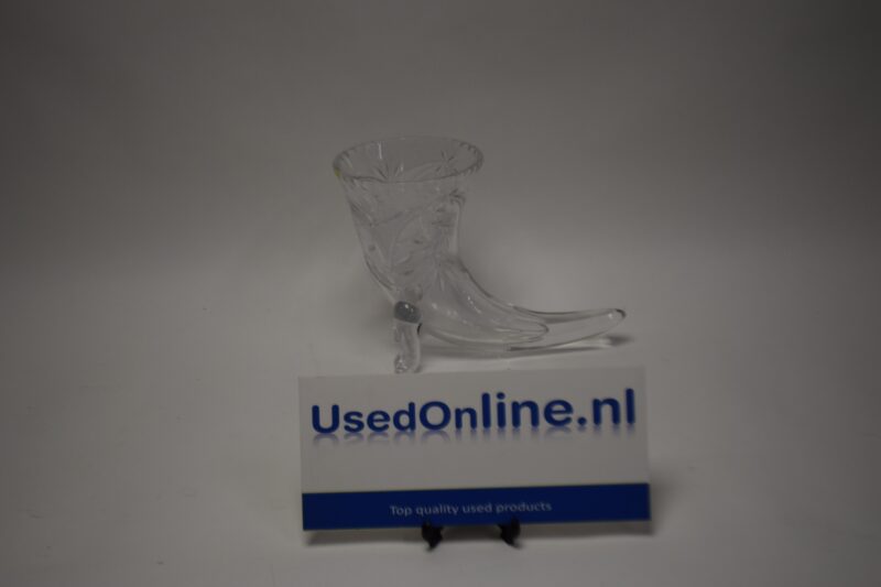 Vintage kristallen hoorn des overvloeds vaas – handgeslepen glas met voetstukpoten - Afbeelding 4
