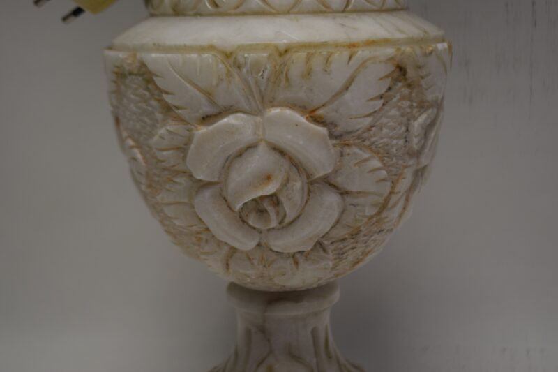 Vintage albasten tafellamp met bloemensnijwerk - Afbeelding 3