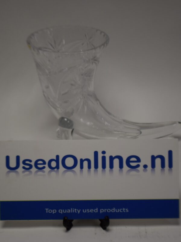 Vintage kristallen hoorn des overvloeds vaas – handgeslepen glas met voetstukpoten