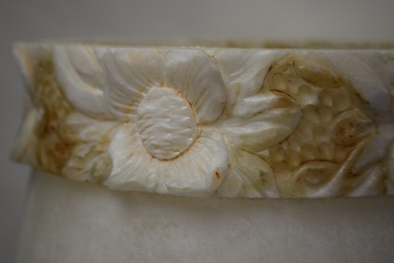 Vintage albasten tafellamp met bloemensnijwerk - Afbeelding 4