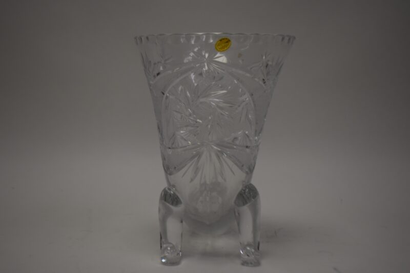 Vintage kristallen hoorn des overvloeds vaas – handgeslepen glas met voetstukpoten - Afbeelding 2
