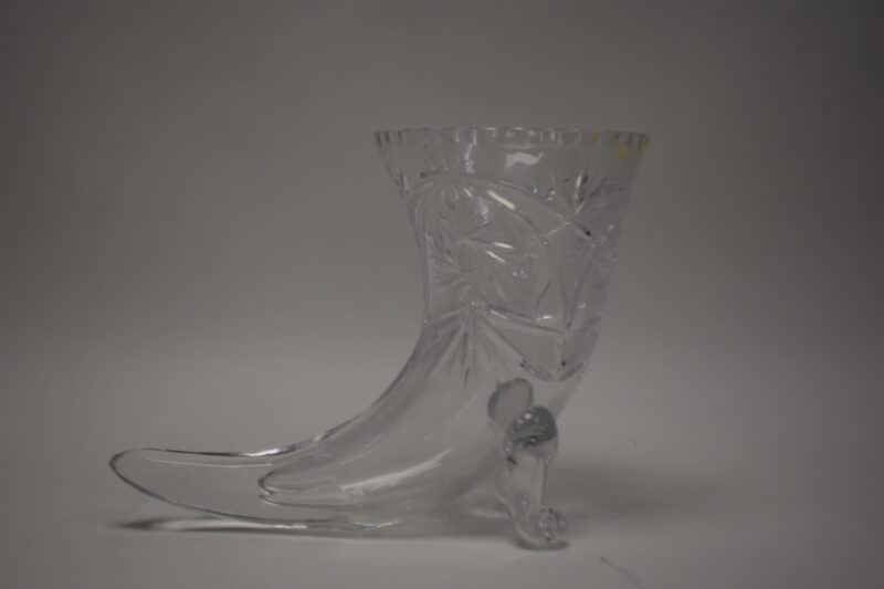 Vintage kristallen hoorn des overvloeds vaas – handgeslepen glas met voetstukpoten - Afbeelding 3