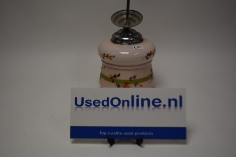 Vintage glazen lampenvoet met bloemenmotief – handbeschilderd roze en groen met metalen fitting - Afbeelding 2