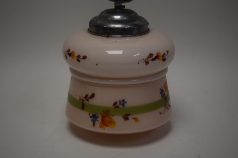 Vintage glazen lampenvoet met bloemenmotief – handbeschilderd roze en groen met metalen fitting - Afbeelding 4