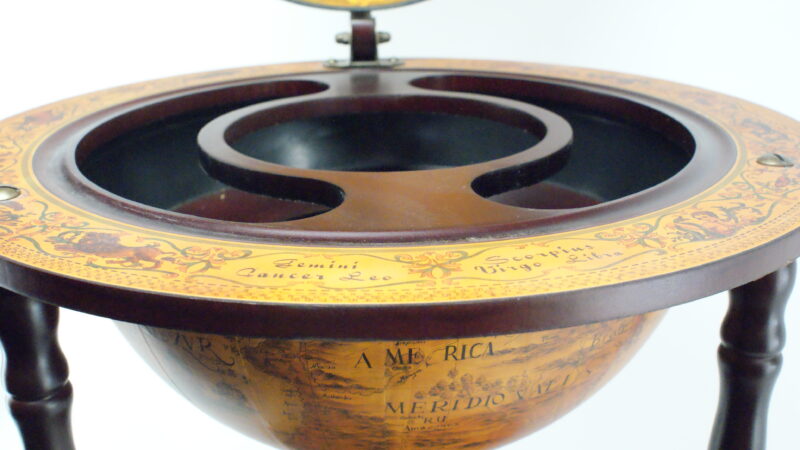 Vintage Wereldbol Bar Globe – Houten Drinks Kast op Wieltjes – 17e-eeuwse Kaartstijl - Afbeelding 6