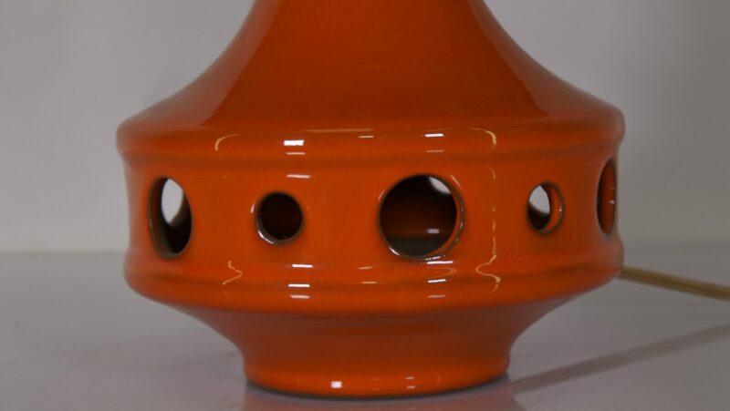Vintage keramische tafellamp met bloemenkap – oranje retrostijl, jaren 70 - Afbeelding 2