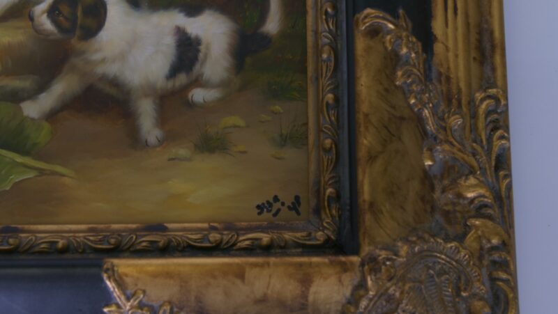 Picture frameSet van 2 antieke vergulde lijsten – Roe Bros – met schilderpaneel (decoratief) - Afbeelding 5