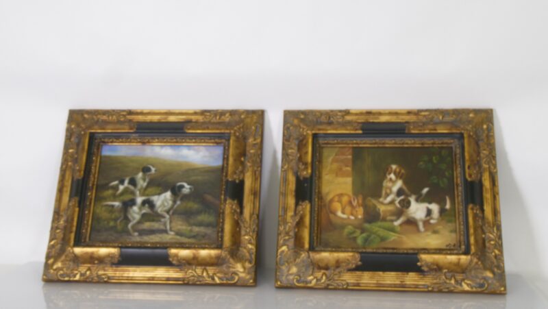 Picture frameSet van 2 antieke vergulde lijsten – Roe Bros – met schilderpaneel (decoratief)