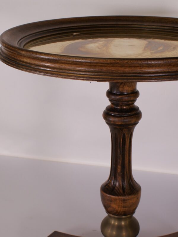 Antieke Bijzettafel met Messing Bladinleg – Hout Gedraaid Onderstel