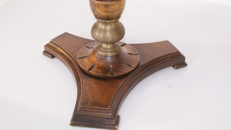 Antieke Bijzettafel met Messing Bladinleg – Hout Gedraaid Onderstel - Afbeelding 5