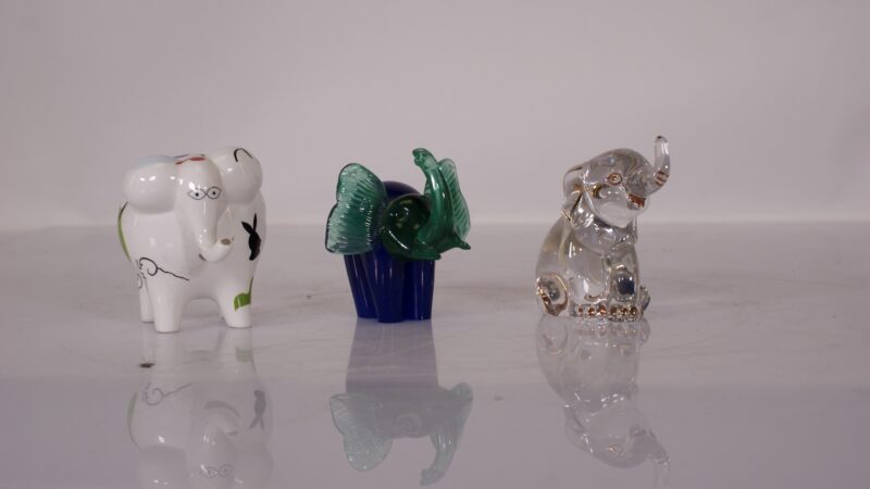 Set van 3 decoratieve olifantenbeelden – Villeroy & Boch, Joska Bleikristall & Murano stijl