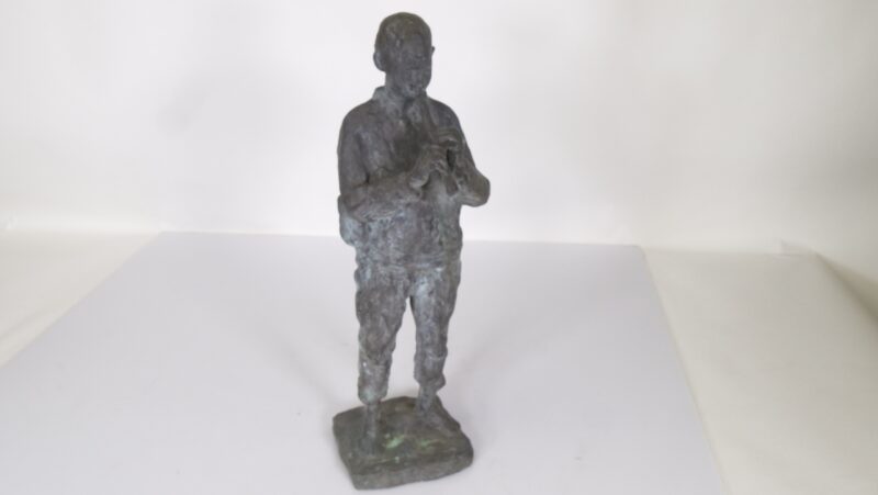 Bronzen Beeldje – Muzikant met Fluit (Handgemaakt, ca. 20e eeuw)