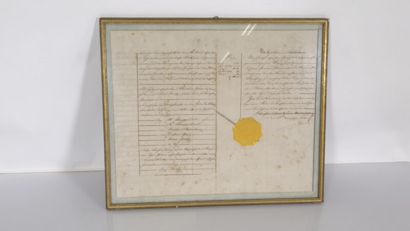19e-eeuws Duits notarieel document met zegel en lijst