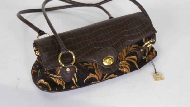 Bulaggi handtas – bruin krokoprint & goud-fluwelen jacquard, vintage chic - Afbeelding 2