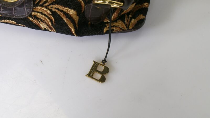 Bulaggi handtas – bruin krokoprint & goud-fluwelen jacquard, vintage chic - Afbeelding 3